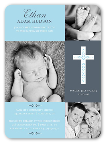 Cross Of Boy Baptism Invitation, Grey, Matte, Signature Smooth Cardstock, Rounded