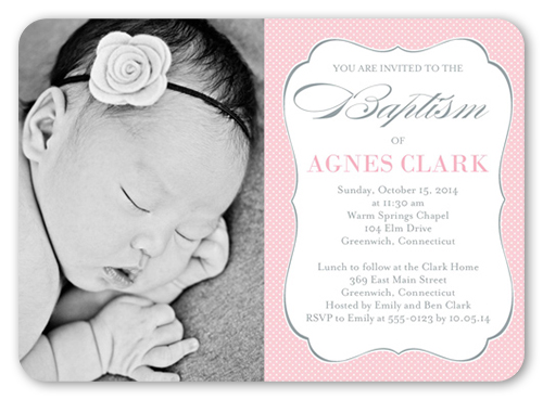 Lovely Script Girl Baptism Invitation, Pink, Pearl Shimmer Cardstock, Rounded