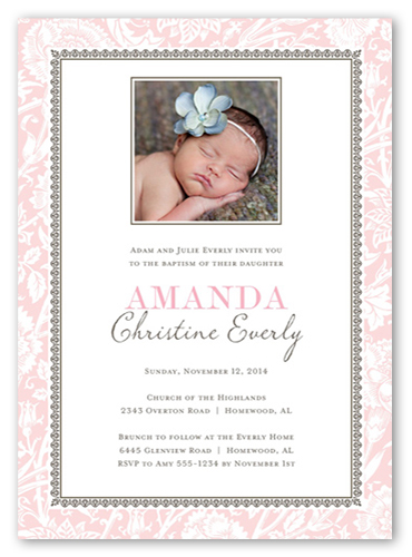 Vintage Blessings Girl Baptism Invitation, Pink, Matte, Signature Smooth Cardstock, Square