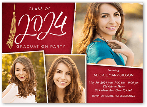 Extraordinary Tassel Graduation Invitation, Red, Luxe Double-Thick Cardstock, Square
