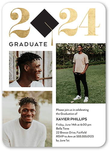 Iconic Cap Graduation Invitation, White, 5x7, Standard Smooth Cardstock, Rounded