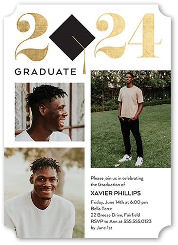 Iconic Cap Graduation Invitation, White, 5x7 Flat, Pearl Shimmer Cardstock, Ticket, White