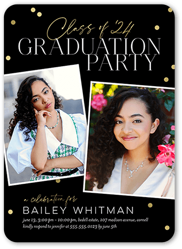 Confetti Congrats Graduation Invitation, Black, 5x7 Flat, Standard Smooth Cardstock, Rounded