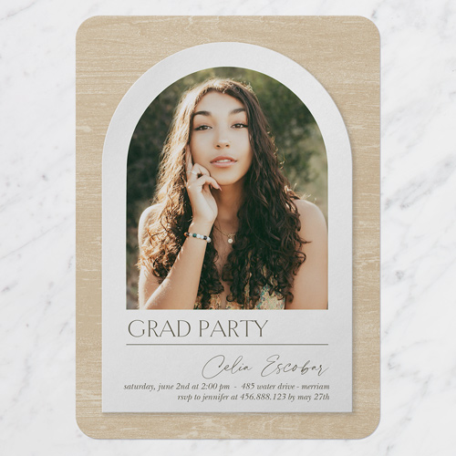 Textured Arch Graduation Invitation, Beige, 5x7 Flat, Write Your Own Greeting, Pearl Shimmer Cardstock, Rounded