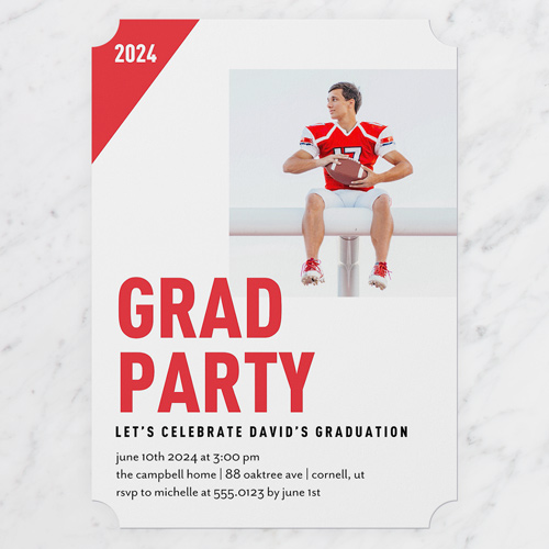 Bold Emphasis Graduation Invitation, White, 5x7 Flat, Pearl Shimmer Cardstock, Ticket