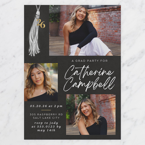Refined Tassel Graduation Invitation, Black, 5x7 Flat, Pearl Shimmer Cardstock, Square, Black