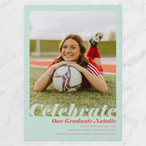 Type Overlay Graduation Invitation, Green, 5x7 Flat, Pearl Shimmer Cardstock, Square, Juniper