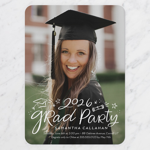 Charming Lettering Graduation Invitation, White, 5x7 Flat, Matte, Signature Smooth Cardstock, Rounded, White