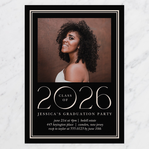 Timeless Border Graduation Invitation, Black, 5x7 Flat, 100% Recycled Cardstock , Square, Black