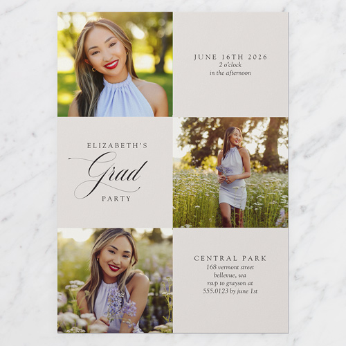 Classic Layout Graduation Invitation, White, 5x7 Flat, Luxe Double-Thick Cardstock, Square, White
