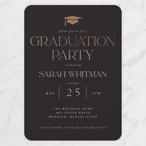 Cap Celebration Graduation Invitation, Black, 5x7 Flat, Standard Smooth Cardstock, Rounded, Black