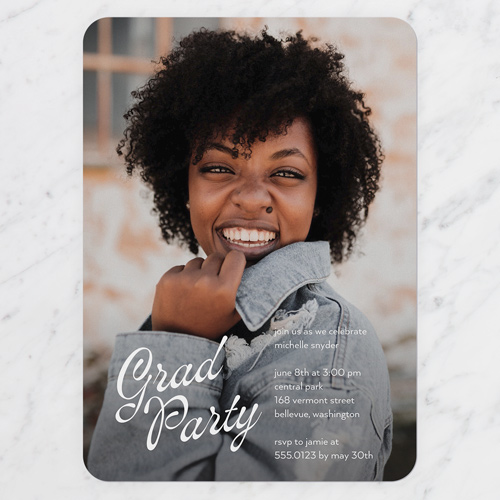 Whimsical Luster Graduation Invitation, White, none, 5x7 Flat, Standard Smooth Cardstock, Rounded, White