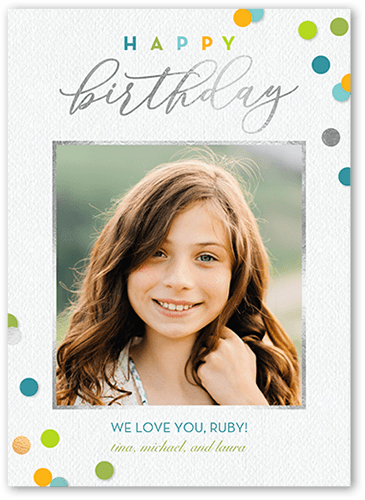 Confetti Birthday Birthday Card, Blue, 5x7, Luxe Double-Thick Cardstock, Square