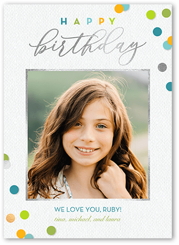 Confetti Birthday Birthday Card, Blue, 5x7 Flat, Luxe Double-Thick Cardstock, Square