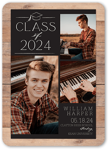 Classy Commencement Graduation Announcement, Black, 5x7 Flat, Standard Smooth Cardstock, Rounded