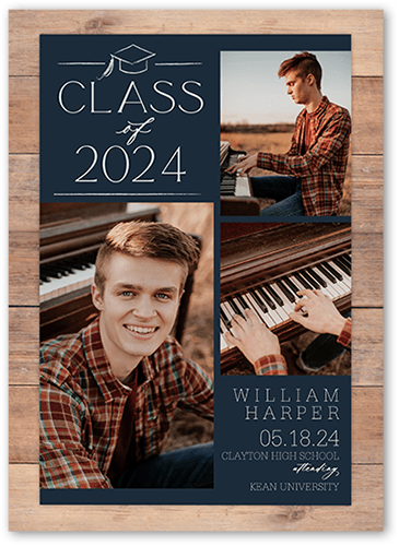 Classy Commencement Graduation Announcement, Blue, 5x7 Flat, Matte, Signature Smooth Cardstock, Square