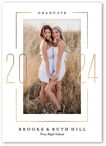 Framed Grad Graduation Announcement, White, 5x7, Standard Smooth Cardstock, Square