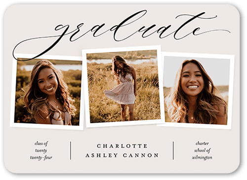 Scholastic Snapshots Graduation Announcement, Grey, 5x7 Flat, Pearl Shimmer Cardstock, Rounded, White