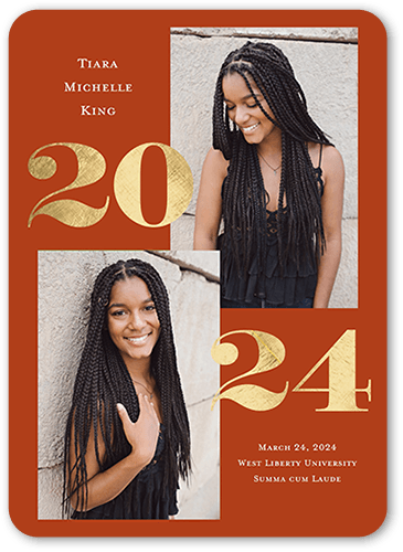 Lustrous Year Graduation Announcement, Orange, 5x7, Pearl Shimmer Cardstock, Rounded