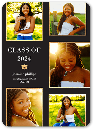Sleek Showcase Graduation Announcement, Grey, 5x7, Pearl Shimmer Cardstock, Rounded