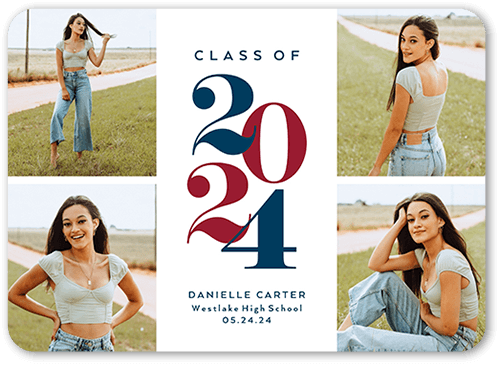 School Spirit Graduation Announcement, White, 5x7 Flat, Standard Smooth Cardstock, Rounded