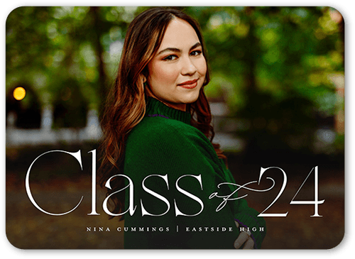 Elegantly Etched Graduation Announcement, White, 5x7 Flat, Standard Smooth Cardstock, Rounded