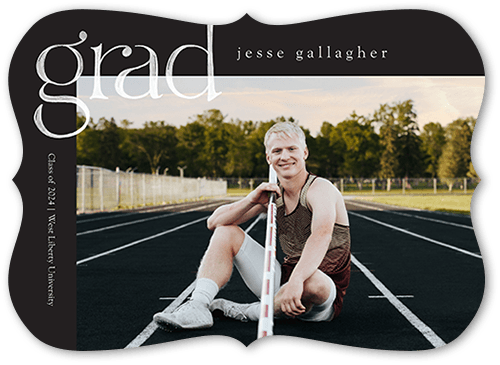 Painted Grad Graduation Announcement, Grey, 5x7, Pearl Shimmer Cardstock, Bracket