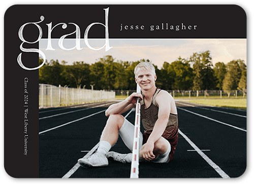 Painted Grad Graduation Announcement, Grey, 5x7 Flat, Pearl Shimmer Cardstock, Rounded
