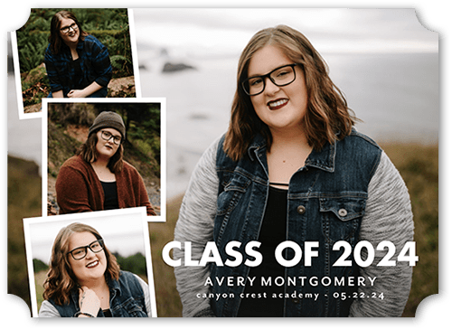 Class Snaps Graduation Announcement, White, 5x7 Flat, Pearl Shimmer Cardstock, Ticket