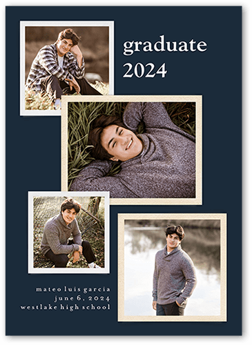 Layered Pictures Graduation Announcement, Blue, 5x7, Luxe Double-Thick Cardstock, Square