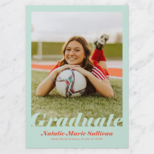 Type Overlay Graduation Announcement, Green, 5x7 Flat, 100% Recycled Cardstock , Square, Juniper