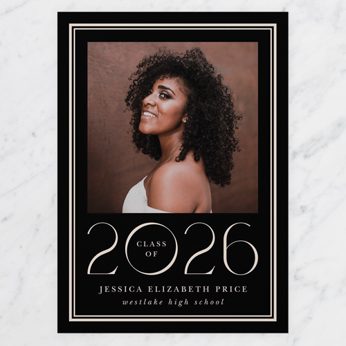 Timeless Border Graduation Announcement, Black, 5x7 Flat, 100% Recycled Cardstock , Square, Black