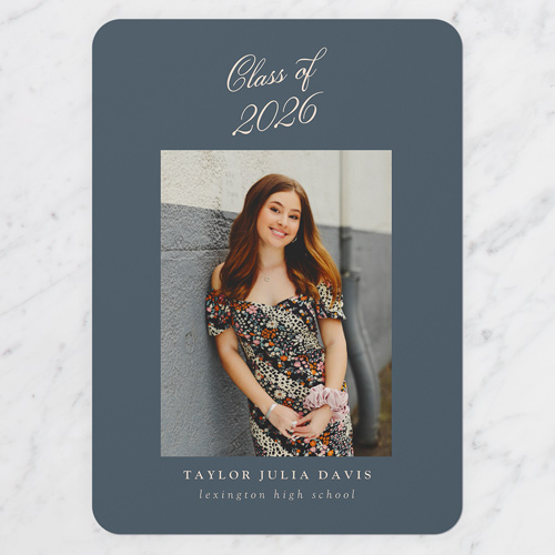 Serene Script Graduation Announcement, Grey, 5x7 Flat, 100% Recycled Cardstock , Rounded, Gunmetal
