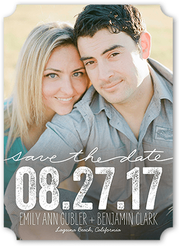 Enchanting Date Save The Date, White, 5x7 Flat, Pearl Shimmer Cardstock, Ticket