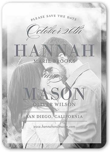 Traditional Overlay Save The Date, White, Pearl Shimmer Cardstock, Rounded