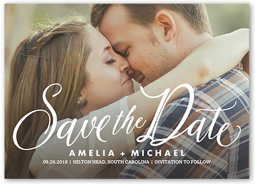 Special Script Save The Date, none, White, 5x7 Flat, 100% Recycled Cardstock , Square