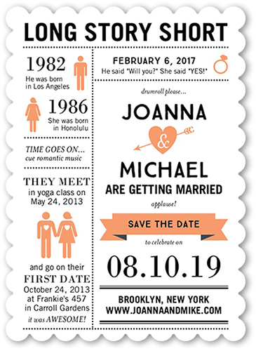 Long Story Short Save The Date, Orange, Pearl Shimmer Cardstock, Scallop