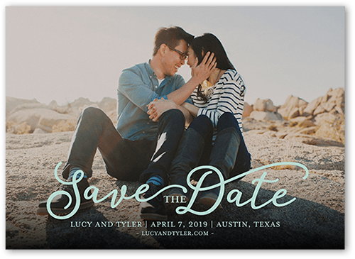 Whimsical Date Save The Date, Blue, 5x7 Flat, Pearl Shimmer Cardstock, Square