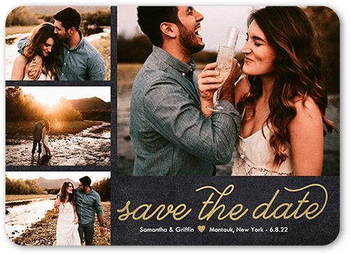 Luxe Script Save The Date, Grey, 5x7, Pearl Shimmer Cardstock, Rounded