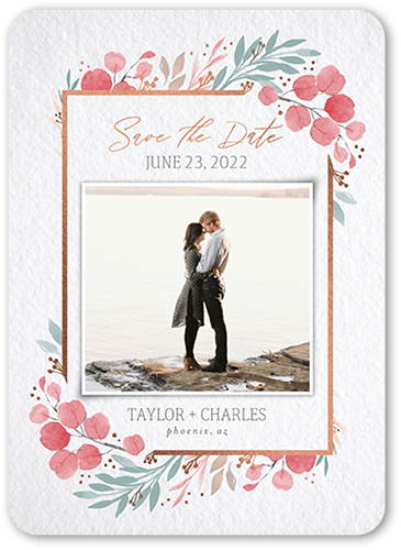 Brushed Botanic Save The Date, Pink, 5x7 Flat, Matte, Signature Smooth Cardstock, Rounded