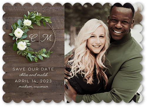 Encircled Love Save The Date, Brown, 5x7 Flat, Pearl Shimmer Cardstock, Scallop