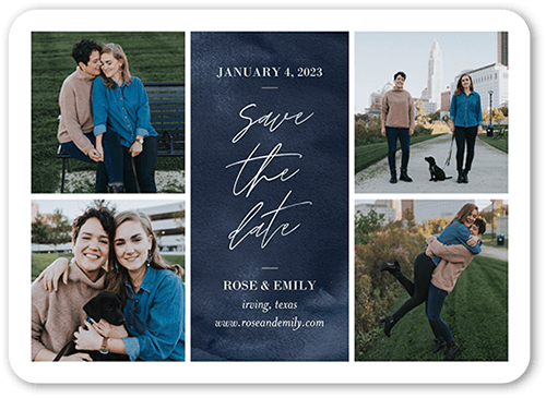 Textured Script Save The Date, Blue, 5x7 Flat, Matte, Signature Smooth Cardstock, Rounded