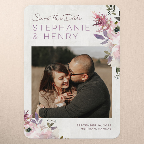 Painted Promise Save The Date, Purple, 5x7 Flat, Pearl Shimmer Cardstock, Rounded