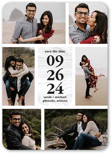 Minimal Rustic Save The Date, White, 5x7 Flat, Pearl Shimmer Cardstock, Rounded