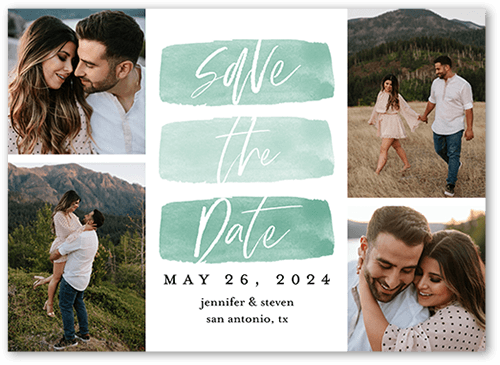 Script Brush Save The Date, Blue, 5x7 Flat, 100% Recycled Cardstock , Square