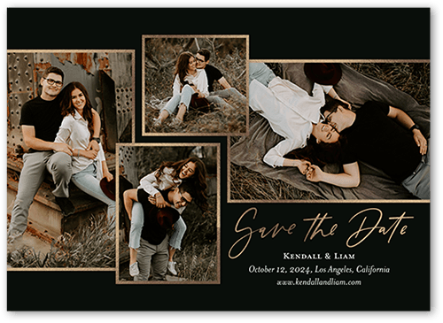 Fresh Frames Save The Date, Black, 5x7 Flat, Pearl Shimmer Cardstock, Square