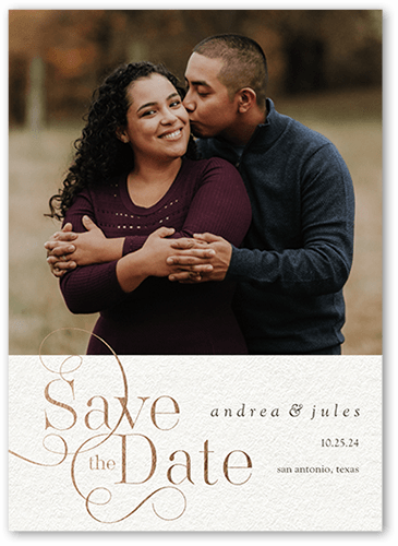 Swirly Date Save The Date, White, 5x7 Flat, Matte, Signature Smooth Cardstock, Square