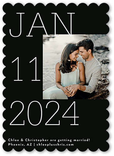 The Biggest Day Save The Date, Black, 5x7 Flat, Pearl Shimmer Cardstock, Scallop