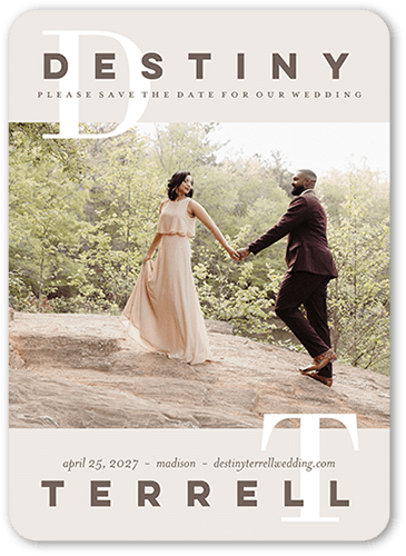 Initial Love  Save The Date, Gray, none, 5x7 Flat, Matte, Signature Smooth Cardstock, Rounded