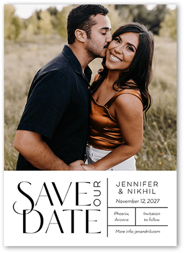 Interlocked Day Save The Date, White, 5x7 Flat, Standard Smooth Cardstock, Square